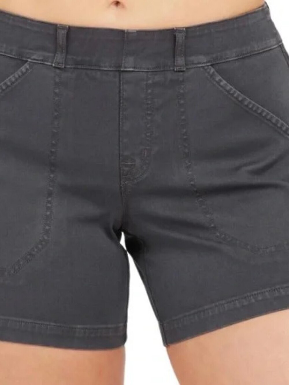 Spanx Pull On Elastic Waist Gray Denim Shorts With Side Stripe Detail L